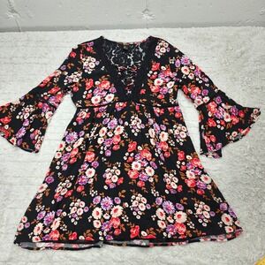 Forever 21 Floral Dress Womens L Whimsigoth Fairy Babydoll Romantic Boho Lace